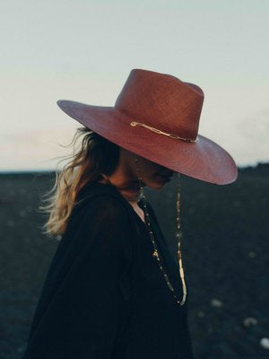 Handwoven Apricot Panama Hat (with gold-plated hanging chain)