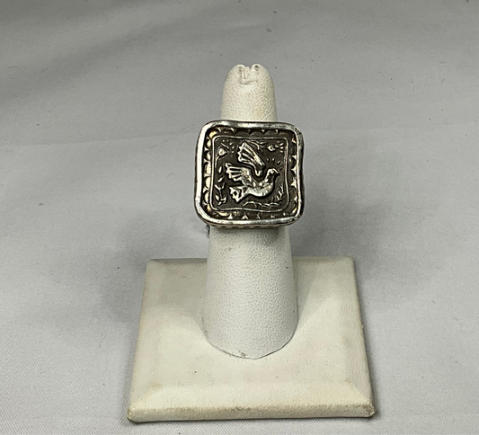 Square Sterling Silver Peace Dove Ring by Angelica Cammarota