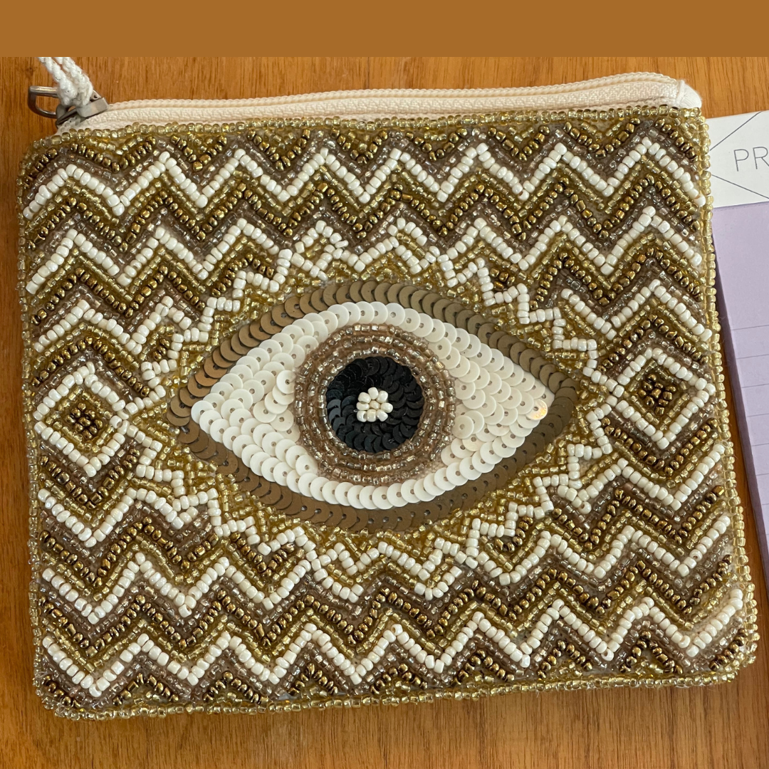 Beaded and Sequenced Evil Eye Change Purse