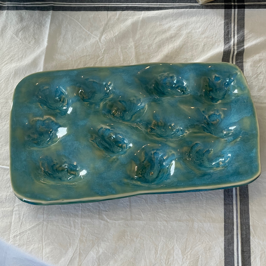 Handmade Aqua Oyster Tray by Nofo Ceramics