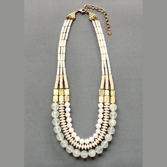 Triple Strand White Stone Necklace (21")
