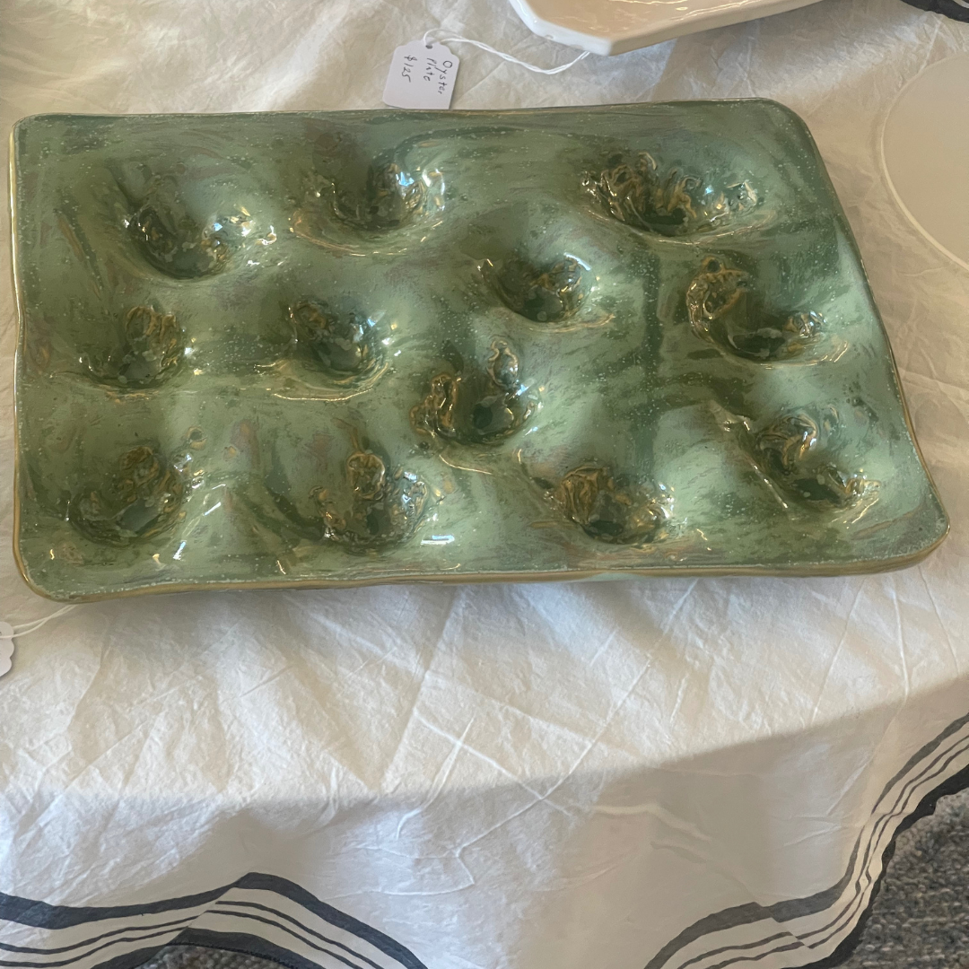 Handmade Green Oyster Tray by Nofo Ceramics