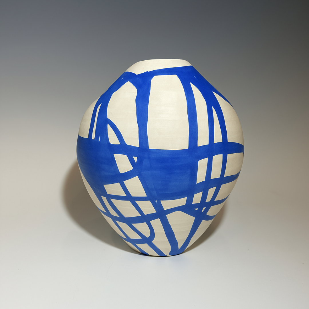 Handmade Blue and White Ceramic Moon Vase by Nofo Ceramics