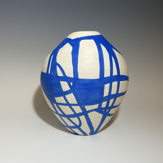 Handmade Blue and White Ceramic Moon Vase by Nofo Ceramics