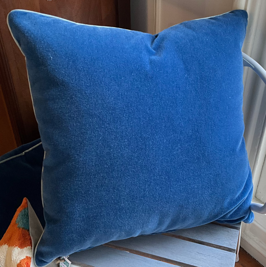 Custom Blue Mohair Pillow with Gray Piping (each)