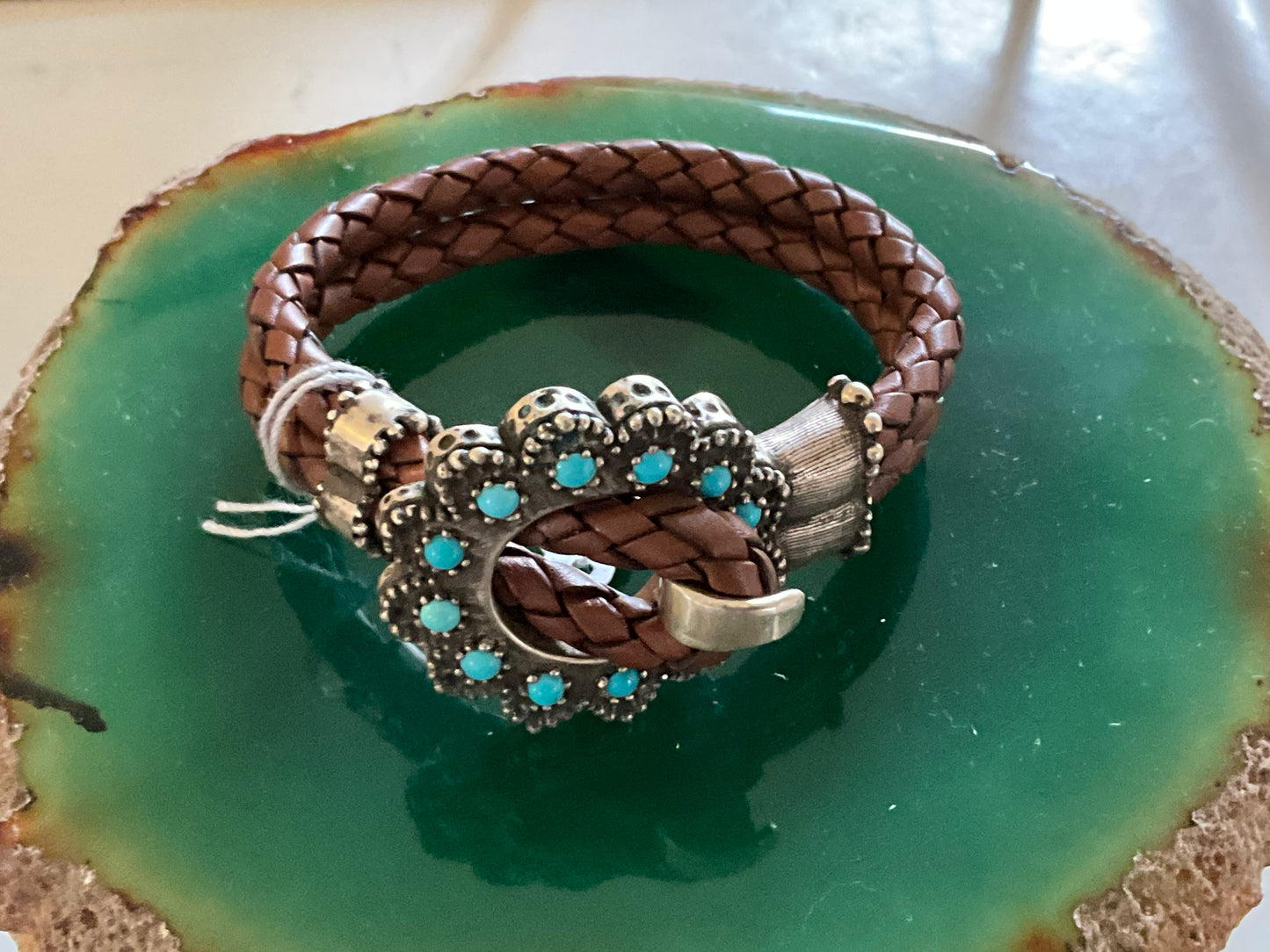 Santa Fe Wrap Turq-Flower (Sterling Silver and Turquios Clasp) Bracelet by Angelica Cammarota