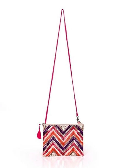 Multi-color Straw and Sequin Clutch