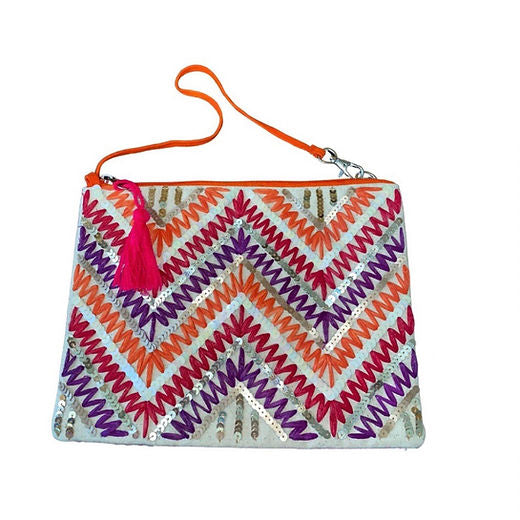 Multi-color Straw and Sequin Clutch