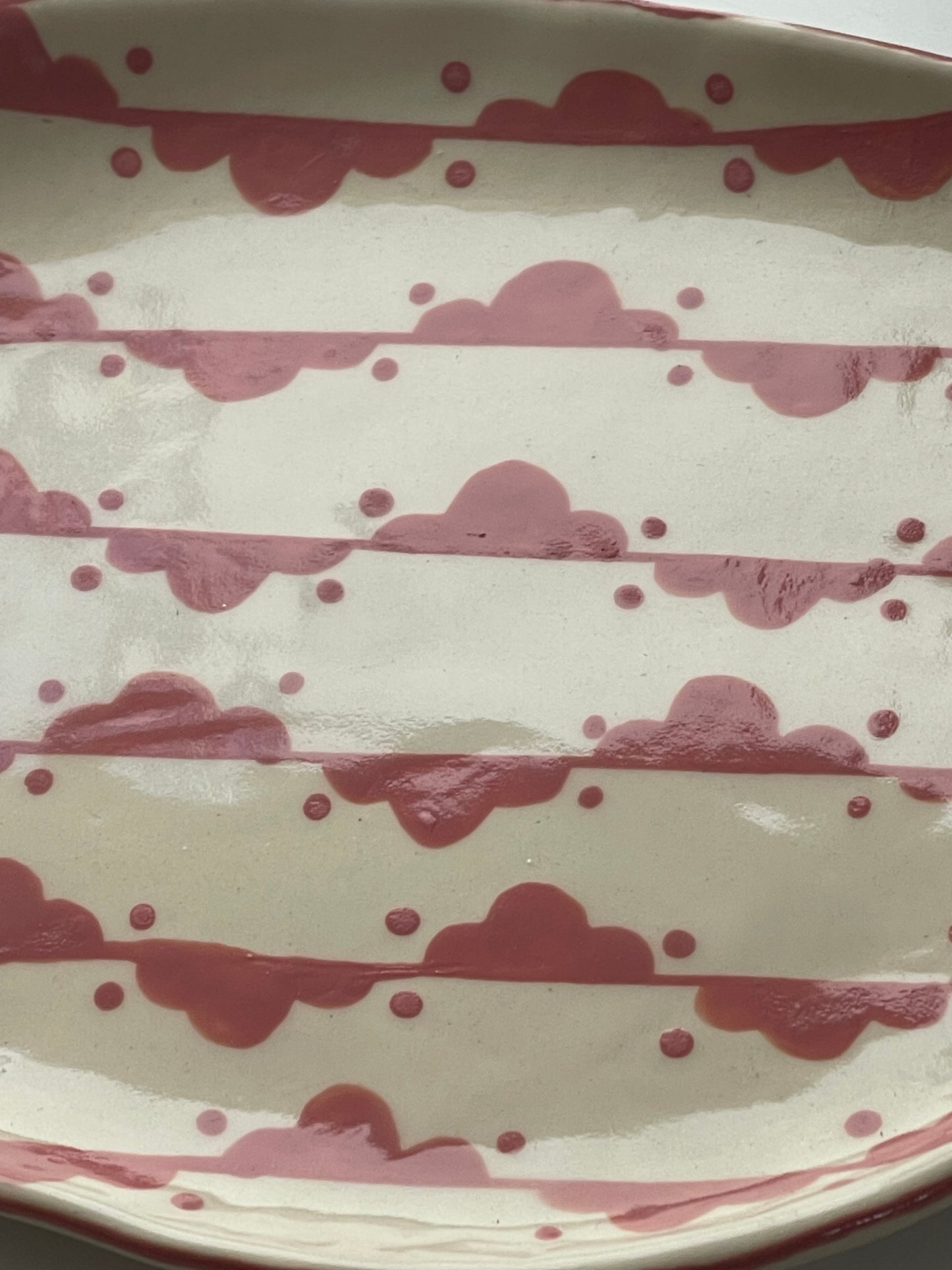 Handmade Pink Freeform Pottery Dish with pink design