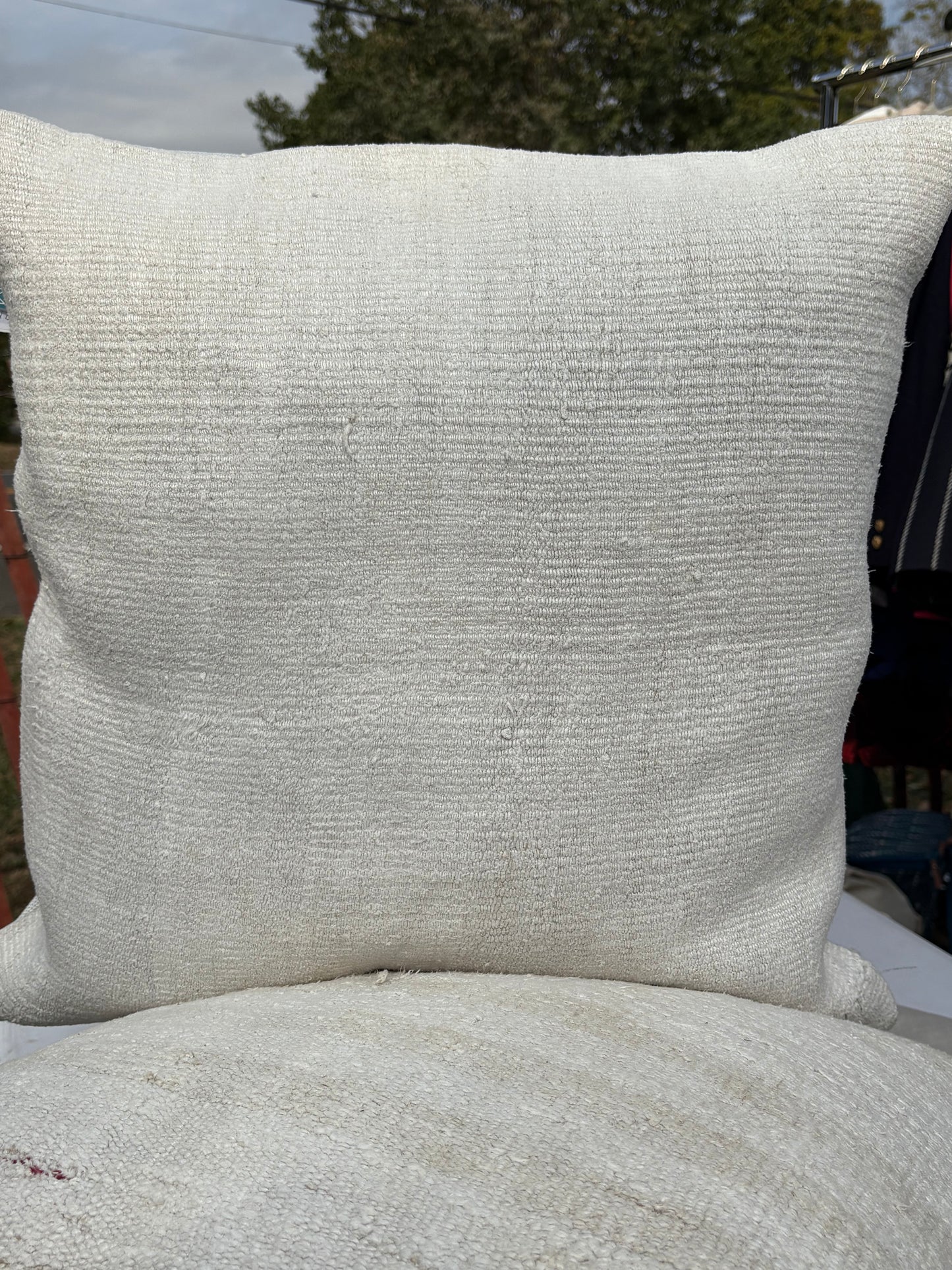Handmade White Hemp Pillow from Türkiye