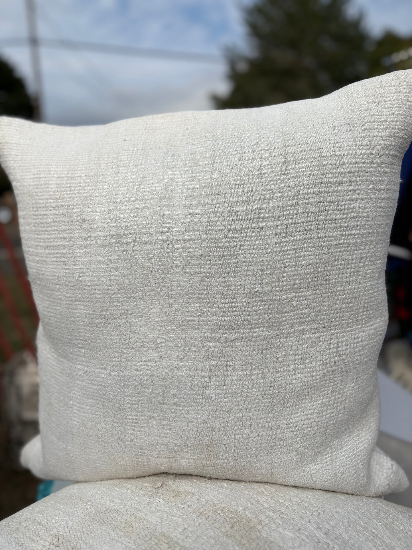 Handmade White Hemp Pillow from Türkiye