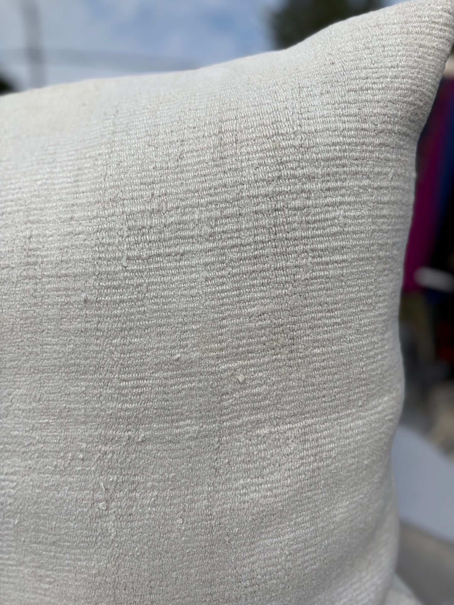 Handmade White Hemp Pillow from Türkiye