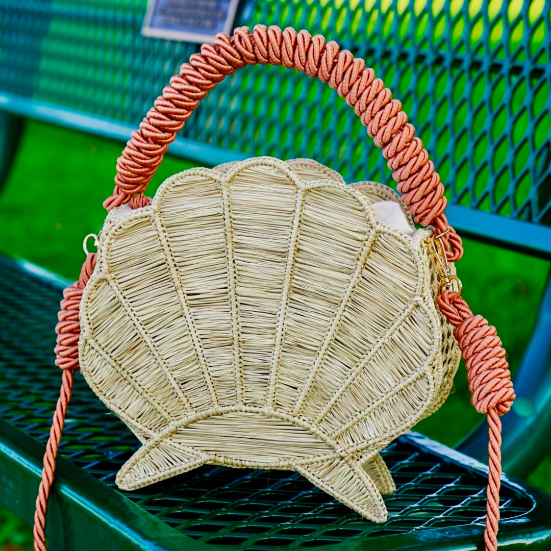 Handcrafted Natural Shell Handbag with Apricot Handle