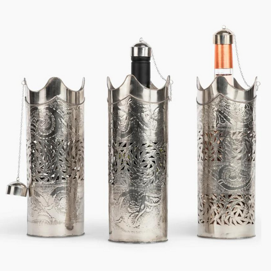 Handmade Silver Tin Wine and Bottle Holder from Morocco