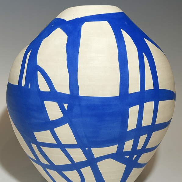 Handmade Blue and White Ceramic Moon Vase by Nofo Ceramics
