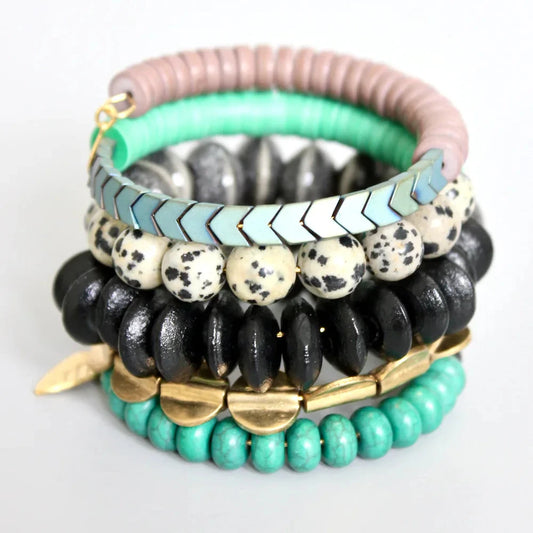 Turquoise and Black Beaded Wrap Bracelet