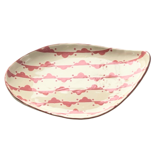 Handmade Pink Freeform Pottery Dish with pink design