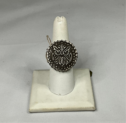Round Owl Sterling Silver Ring by Angelica Cammarota
