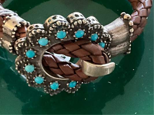 Santa Fe Wrap Turq-Flower (Sterling Silver and Turquios Clasp) Bracelet by Angelica Cammarota