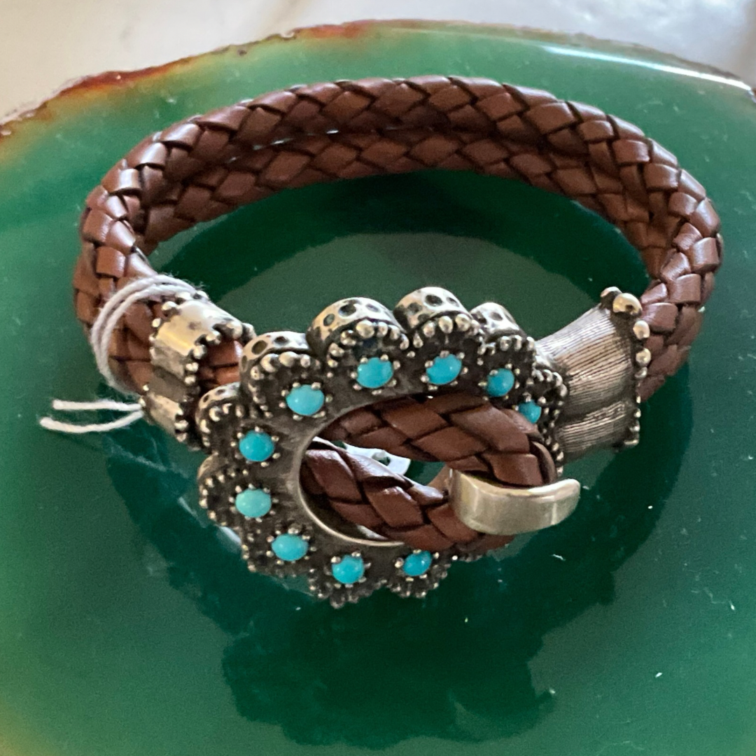 Santa Fe Wrap Turq-Flower (Sterling Silver and Turquios Clasp) Bracelet by Angelica Cammarota