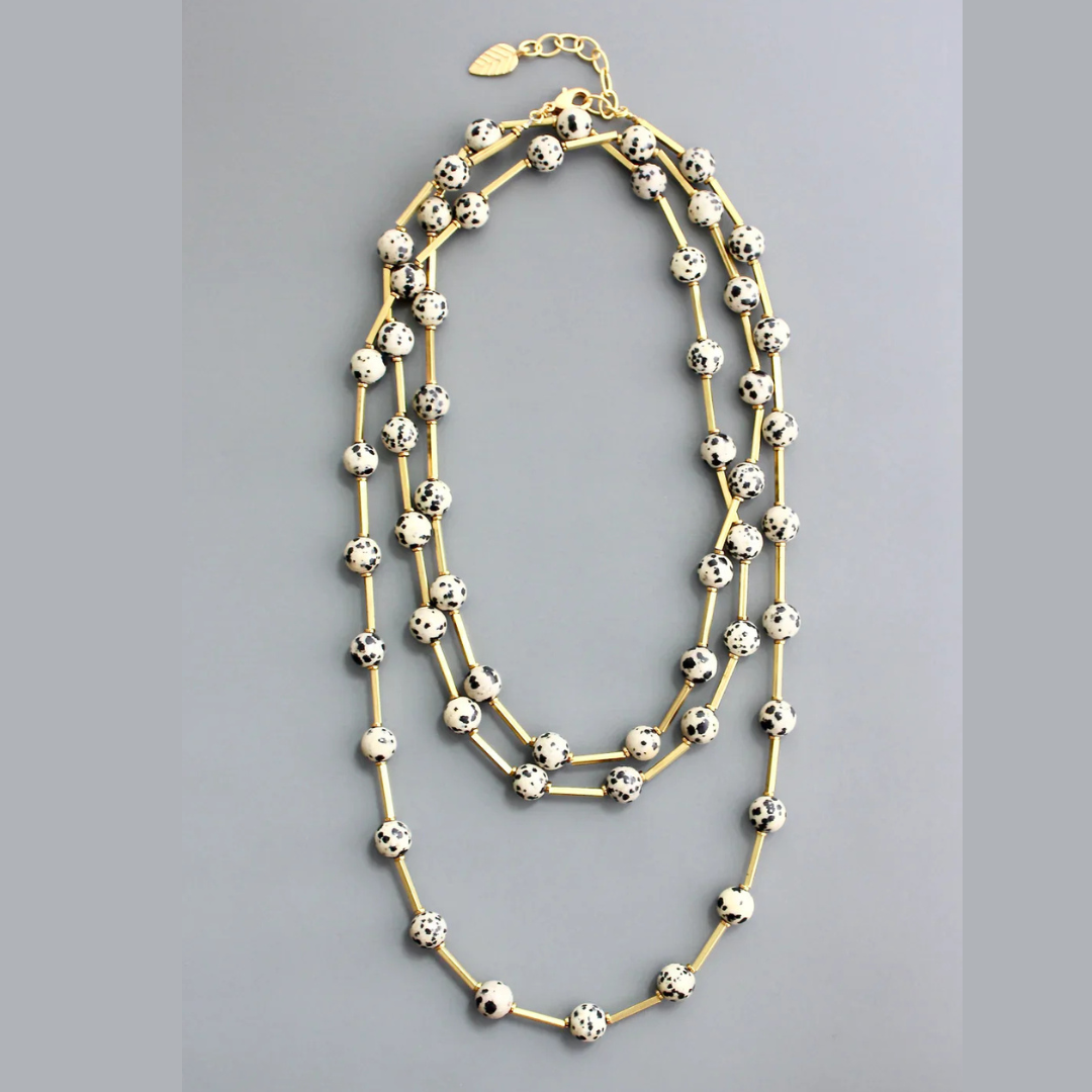 Dalmatian Jasper and Brass Necklace (60")