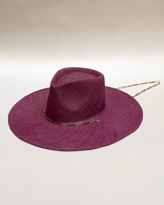 Handwoven Blush Panama Hat (with gold plated hanging chain)