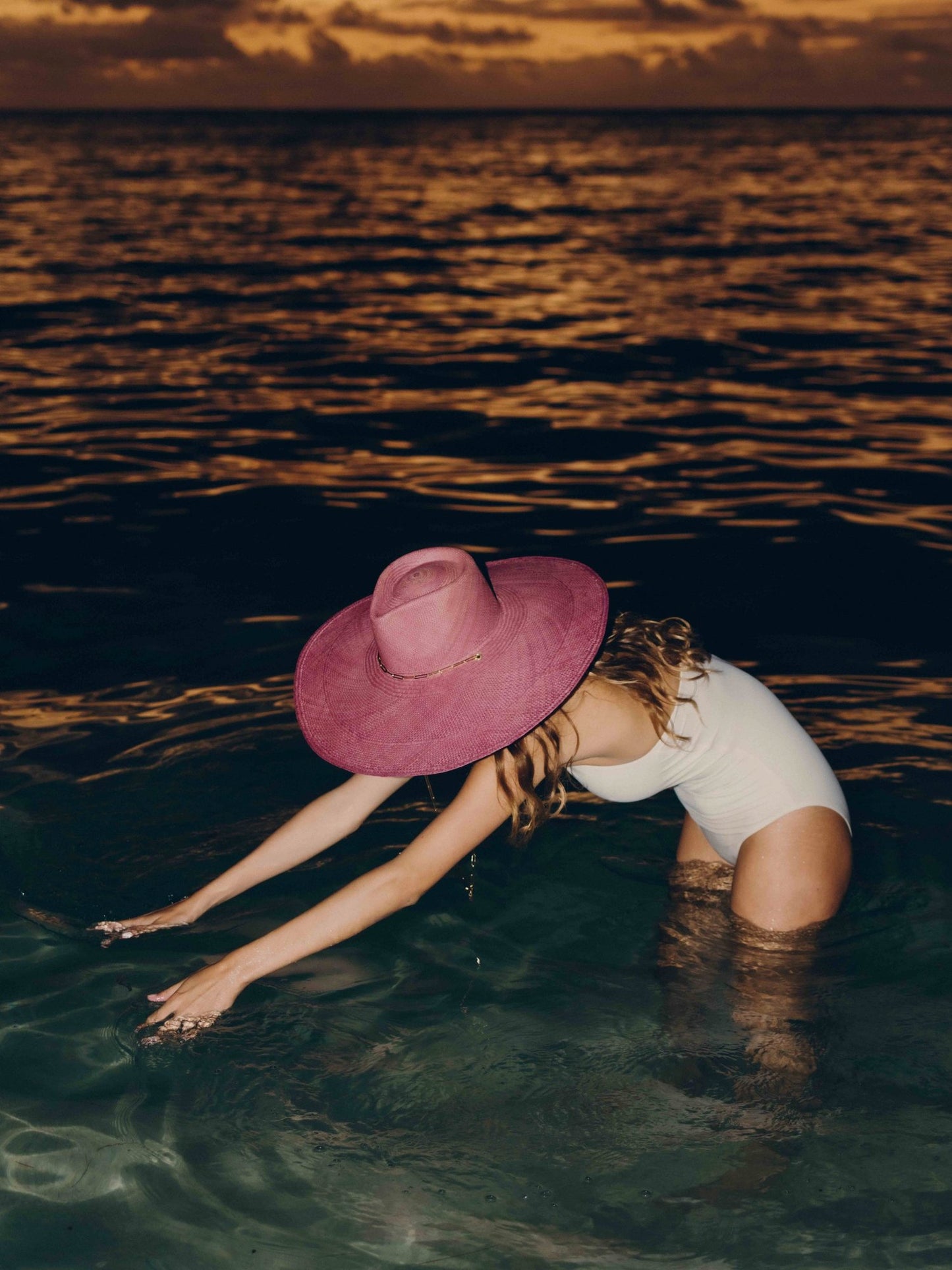 Handwoven Blush Panama Hat (with gold plated hanging chain)