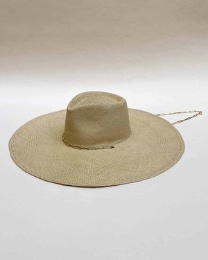 Handwoven Beige Panama Hat (with gold-plated hanging chain)