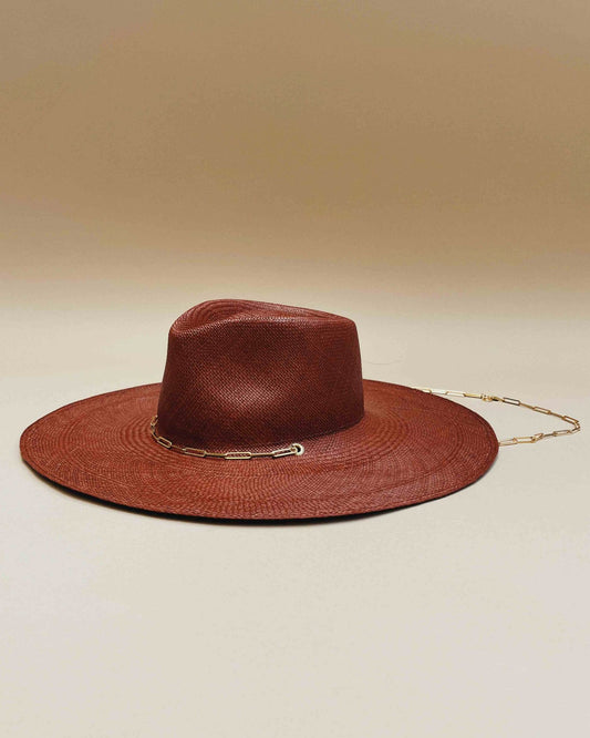 Handwoven Apricot Panama Hat (with gold-plated hanging chain)