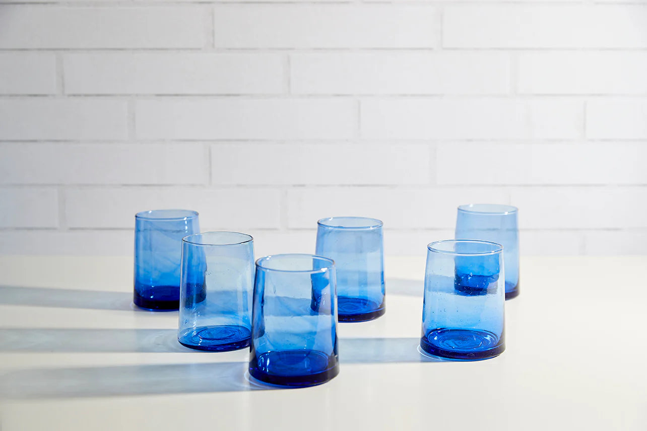 Handmade Moroccan Blue Cone Glasses (Large - Set of 6)