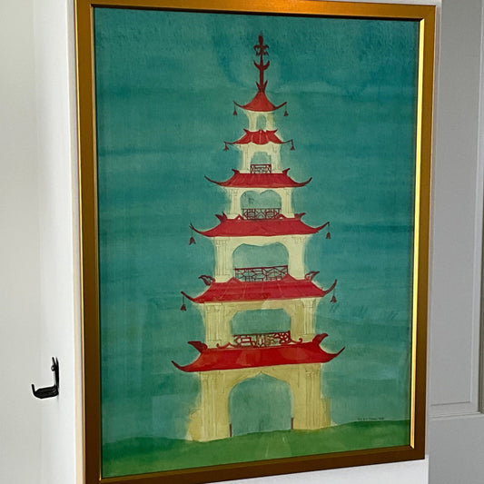 "Chinese 6 Tier Pagoda Garden Folly" - framed in gold gilt by Mary Maguire