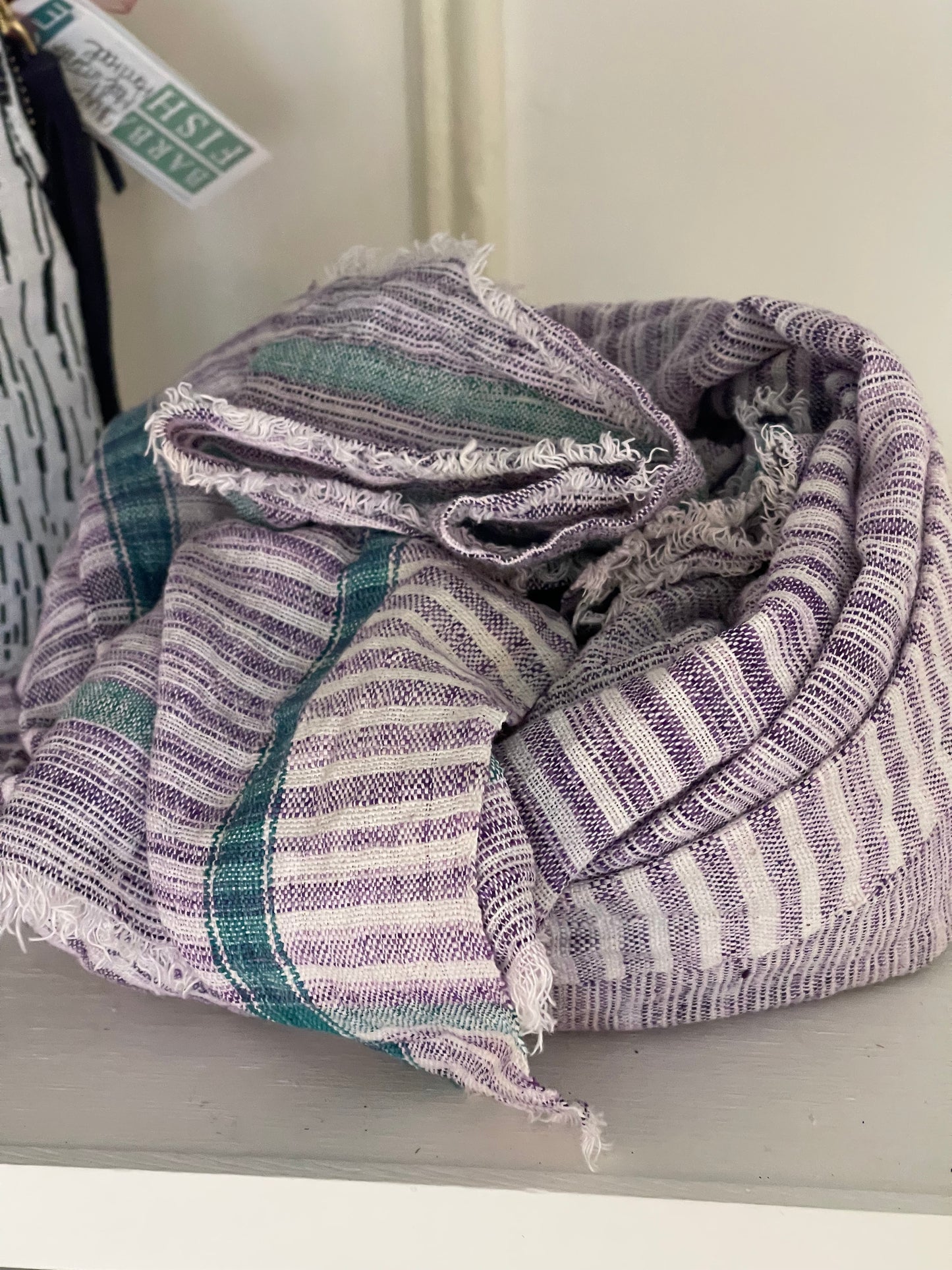 Purple and Aqua Block Printed Scarf