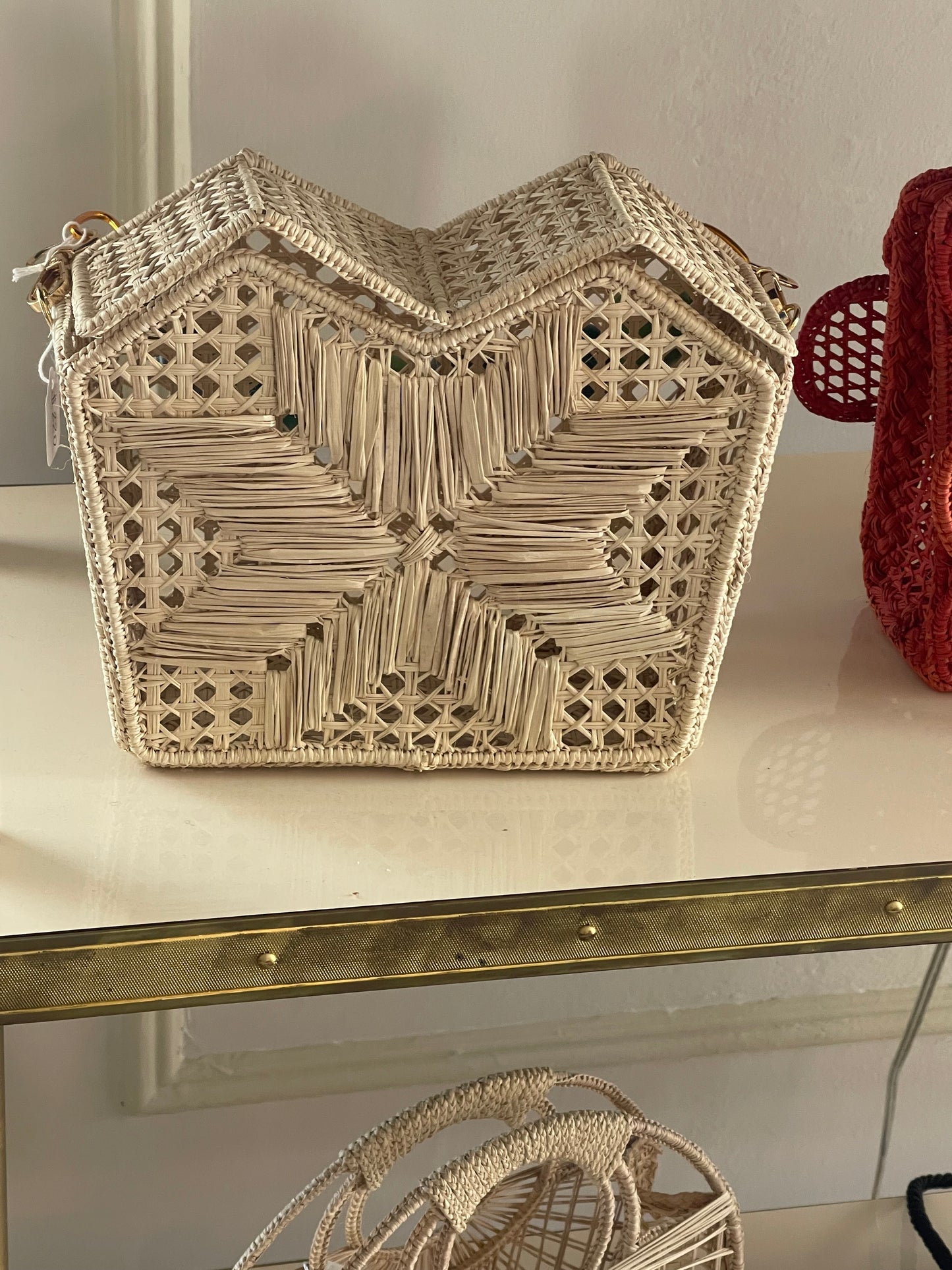 Handcrafted Natural Handbag with Large Green Beaded Handle
