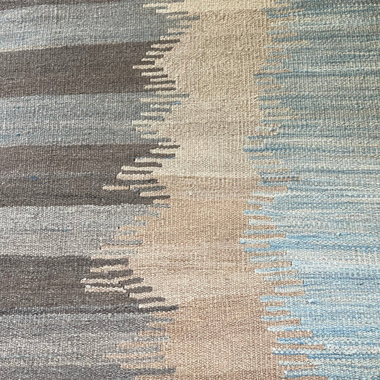 Blue Gray Neutral Kilim Wool Rug by Mark Phillips (8'03" x 9'09")