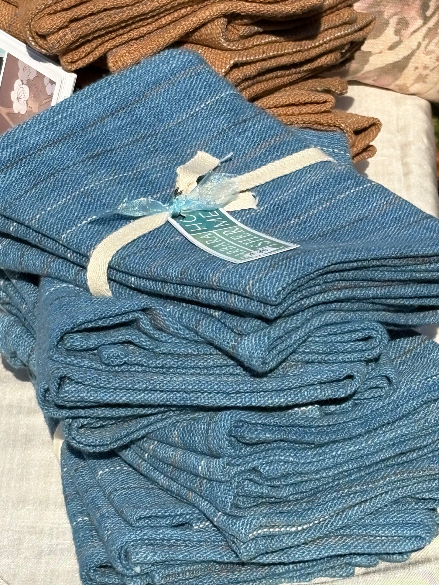 Blue two-layer handwoven cotton napkin set