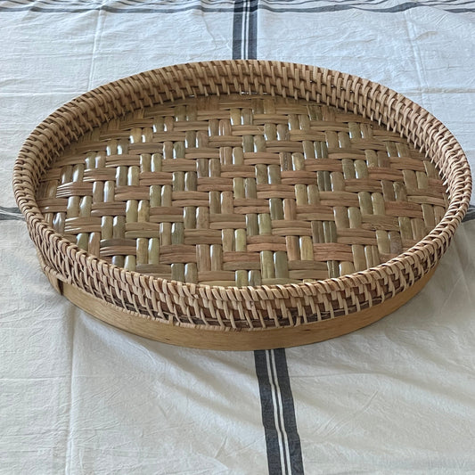 Handwoven Bamboo and Rattan Round Tray from Thailand (20" D)