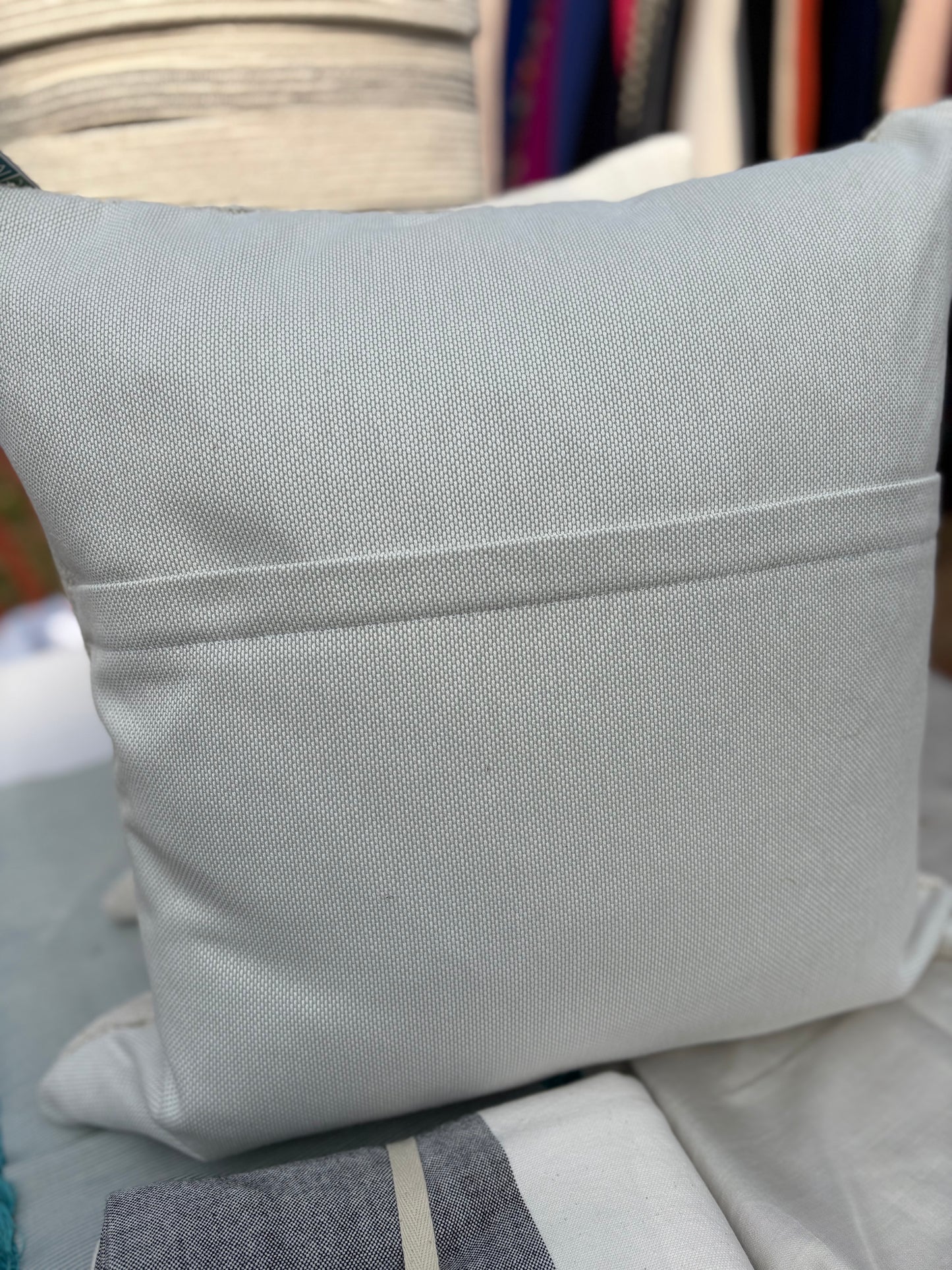 Handmade White with Beige Stripe Hemp Pillow from Türkiye