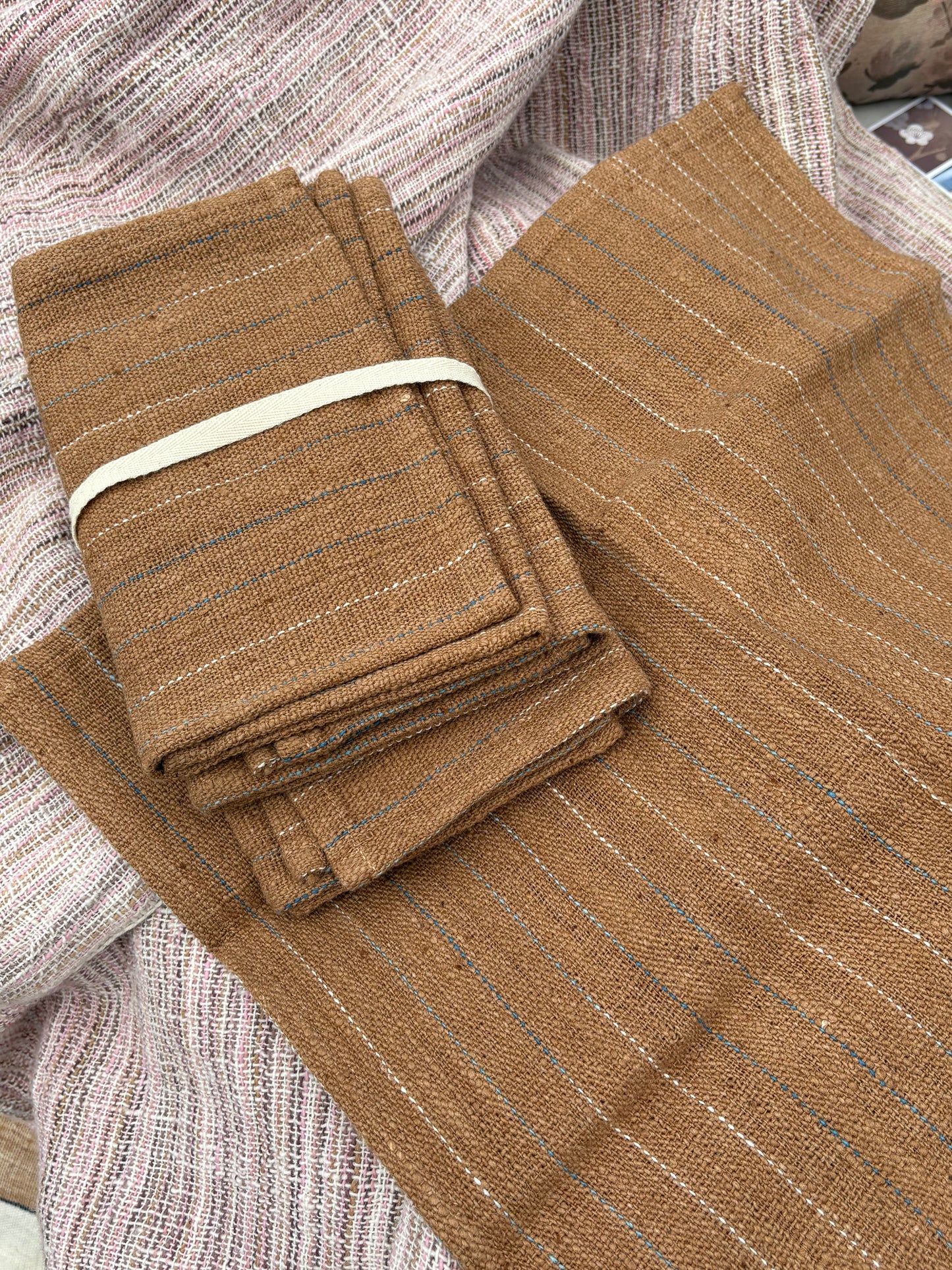 Brown two-layer handwoven cotton napkin set