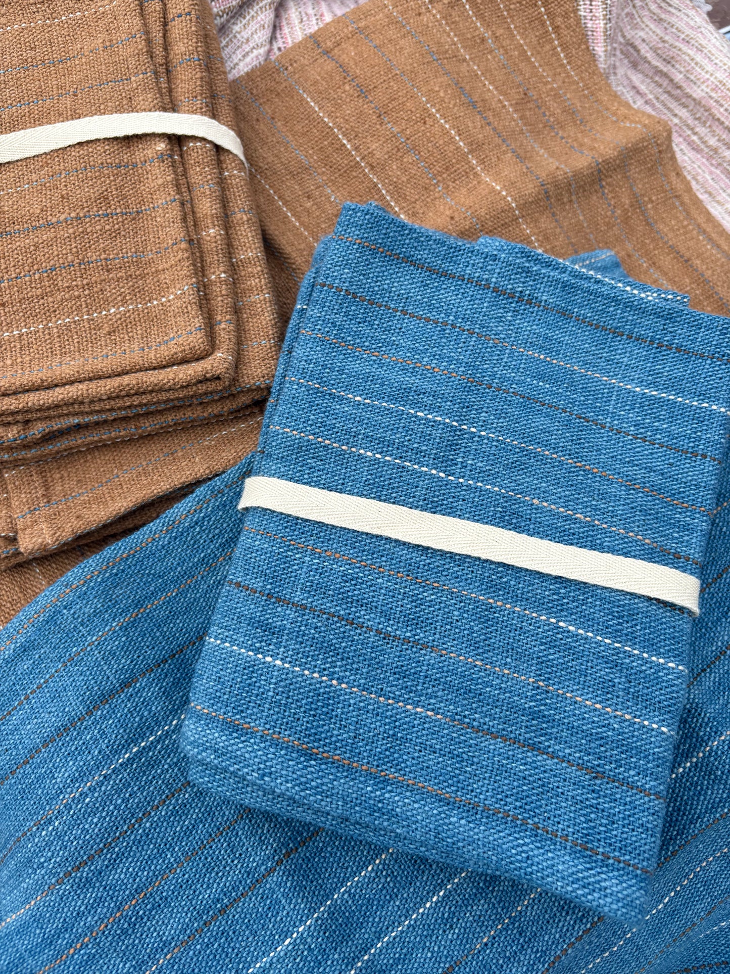 Blue two-layer handwoven cotton napkin set