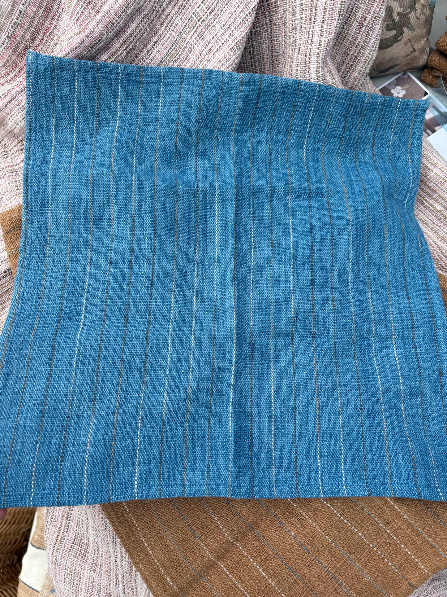 Blue two-layer handwoven cotton napkin set