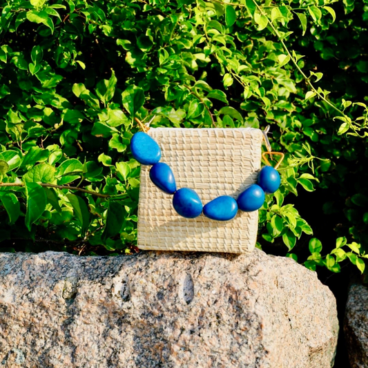 Handcrafted Natural Square Handbag with Turquoise Handle