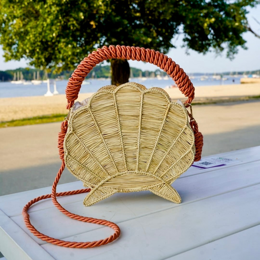 Handcrafted Natural Shell Handbag with Apricot Handle