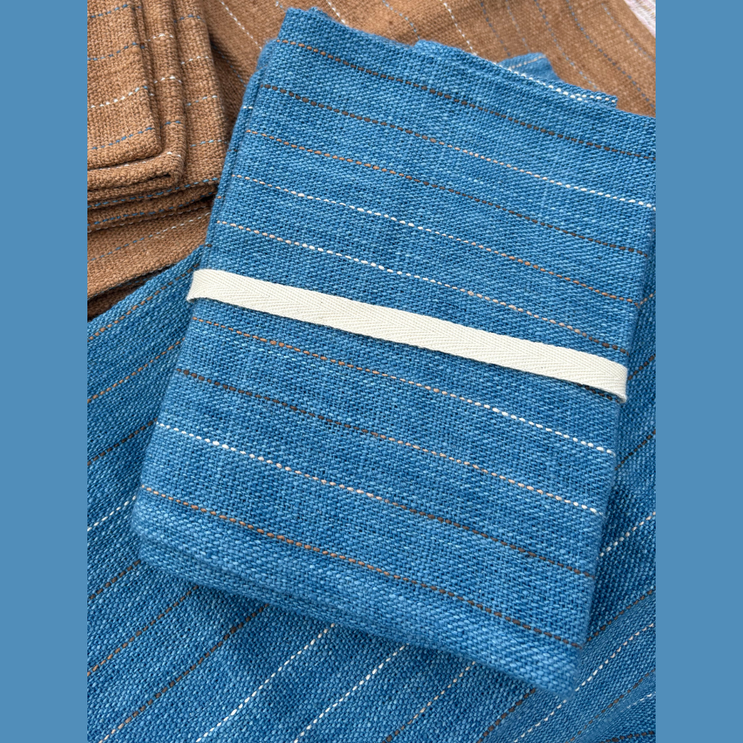 Blue two-layer handwoven cotton napkin set