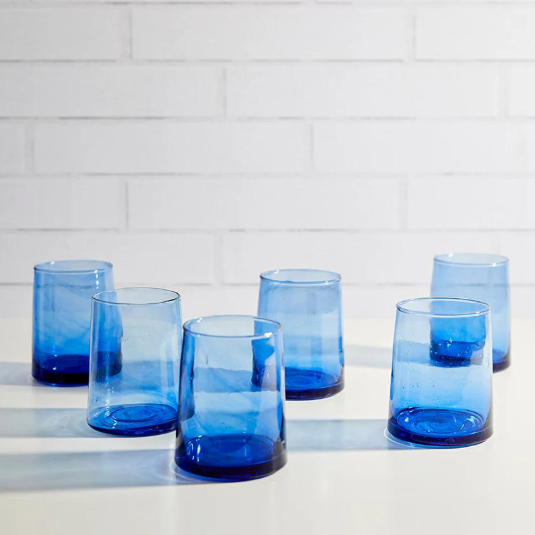 Handmade Moroccan Blue Cone Glasses (Large - Set of 6)