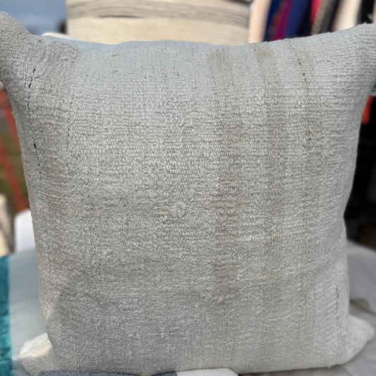 Handmade White with Beige Stripe Hemp Pillow from Türkiye