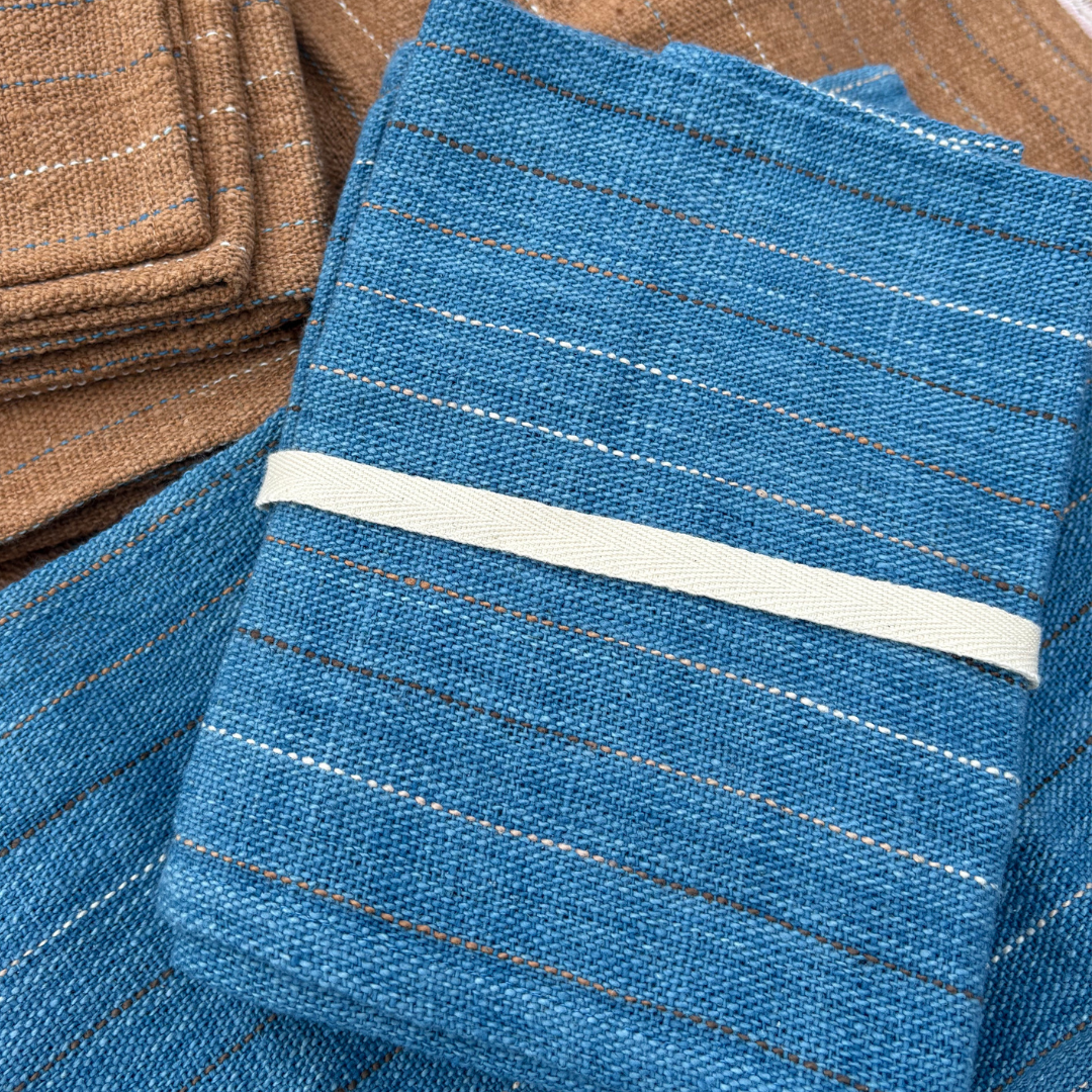 Blue two-layer handwoven cotton napkin set