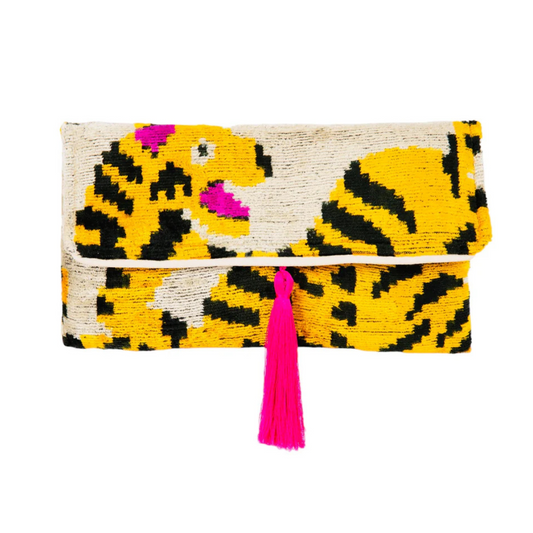 Silk Velvet Ikat Clutch - Tiger