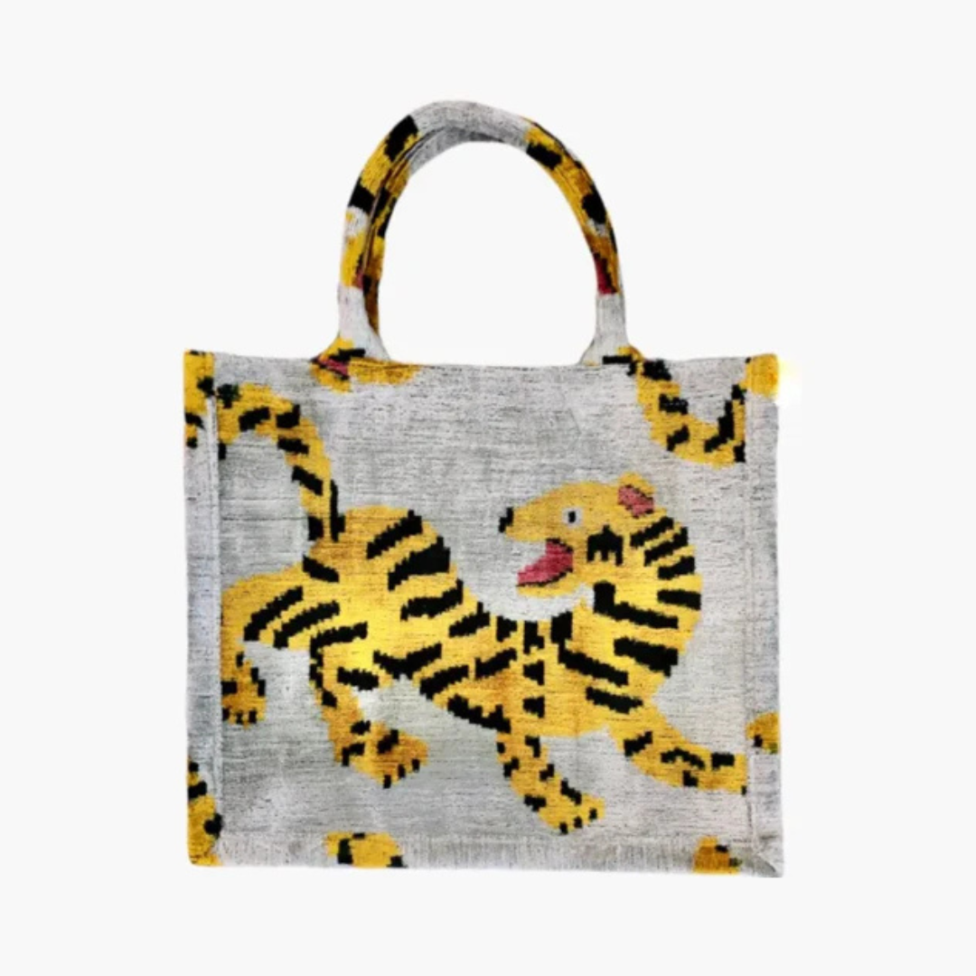 Silk Velvet Large Ikat Tote Bag - Tiger