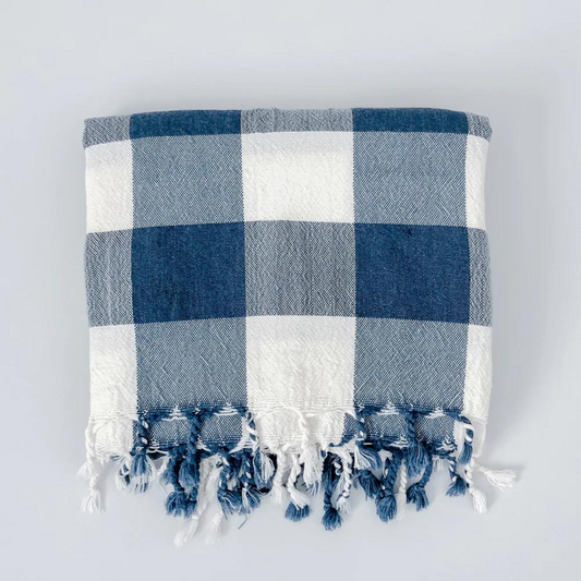 Ivory Navy Gingham Turkish Towel