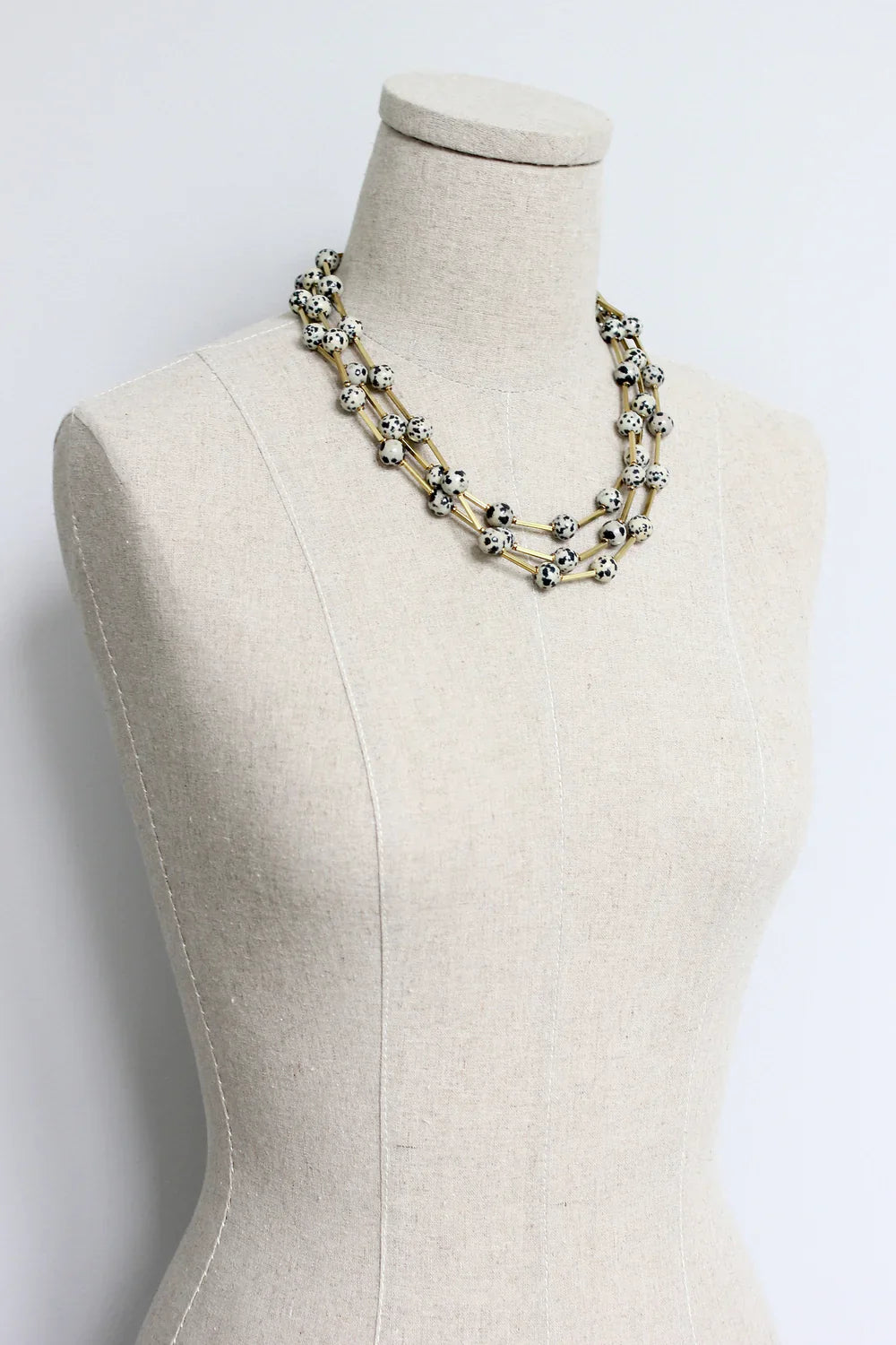 Dalmatian Jasper and Brass Necklace (60")